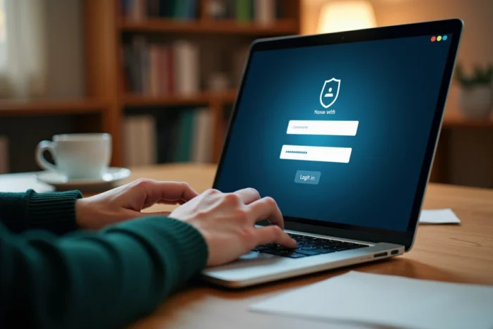 Gros plan sur un écran d'ordinateur affichant un formulaire de connexion sécurisé avec saisie des identifiants