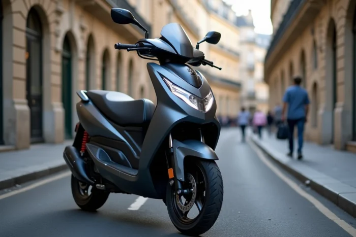 Peugeot XP400 garé sur une rue parisienne aux bâtiments haussmanniens